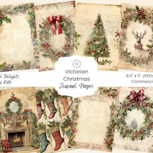 Victoriaanse kerst ongewenste dagboekpagina's Vakantieprojecten Digitale kortstondige afdrukbaar papier Feestelijke achtergronden Kerstkaarten Kit DIY maken