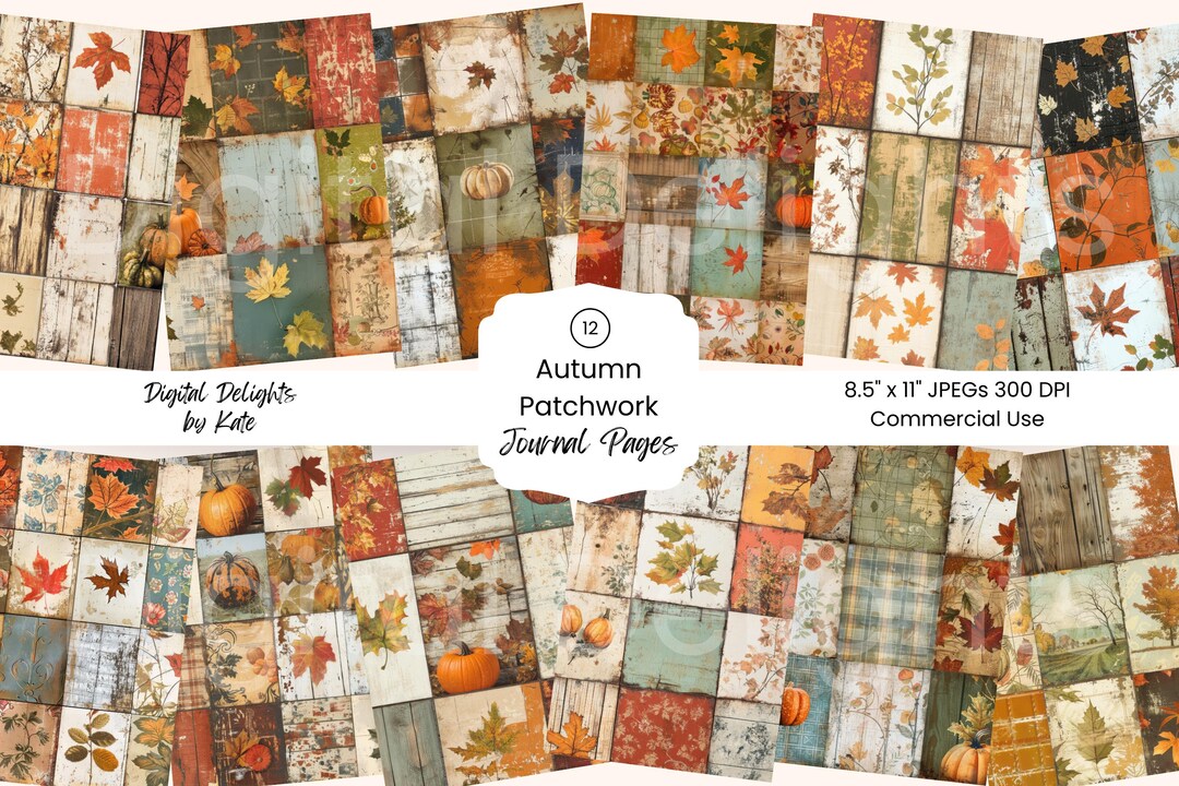 Autumn Patchwork Junk Journal Pages: Fall Foliage Ephemera (digital ...