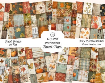 Autumn Patchwork Junk Journal Kit, Printable Harvest Pages (Digital Download)