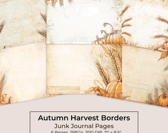 Vintage Autumn Harvest Junk Journal Kit, Pumpkin Border Pages Printable (Digital Download) 32