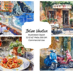 Italian Vacation Watercolor Clipart: Rome, Venice, Tuscany (Digital Download)