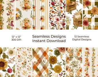 Autumn Harvest Seamless Digital Papers, Printable Junk Journal Kit (Digital Download) 14
