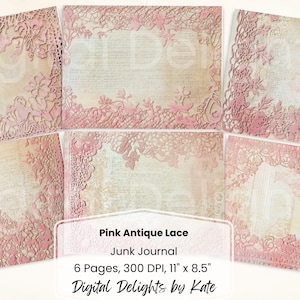 Rosa Antik Spitze druckbare Seite Junk Journal Druckbare Seite Vintage Shabby Chic Hochzeit Scrapbook Papier Druckbare Seite Hintergrund Ephemera Collage