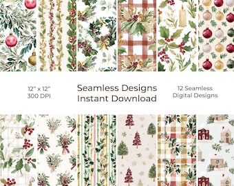 Classic Christmas Seamless Digital Papers, Printable Junk Journal Kit (Digital Download) 15