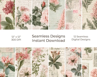Pink French Shabby Chic Printable Junk Journal Kit, Botanical (Digital Download) 96