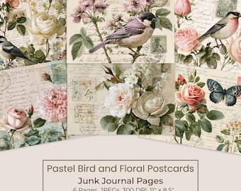 Vintage Rose Garden Junk Journal Kit, Printable Botanical Postcard Pages (Digital Download) 122