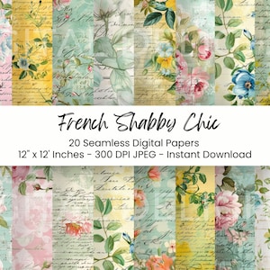 Französisches Shabby-Chic-druckbares Papier, nahtloser digitaler Download, florales Scrapbook-Blumen-Toile-Junk-Journal-Papier, JPG-Digitalpapiermuster