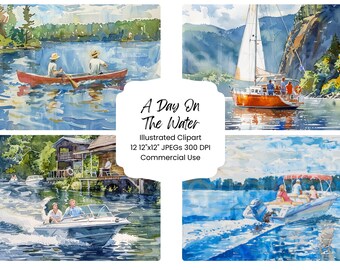 Lake Vacation Watercolor Paper: Summer Scenery JPG Bundle (Digital Download)