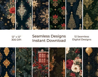 Victorian Christmas Junk Journal Kit, Seamless Digital Paper Printable (Digital Download) 93
