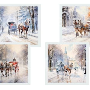 Winter Horse and Carriage Clipart Watercolor Digital Paper Bundle 12 ...