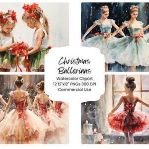 Christmas Ballerinas Watercolor Clipart: Holiday PNG Bundle (Digital Download)