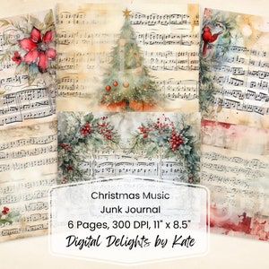 Weihnachten Musik Junk Journal druckbare Seite Urlaub Junk Journal Kit Papier Digital Collage Sheet Sofortiger Download Winter Notenblatt Winter