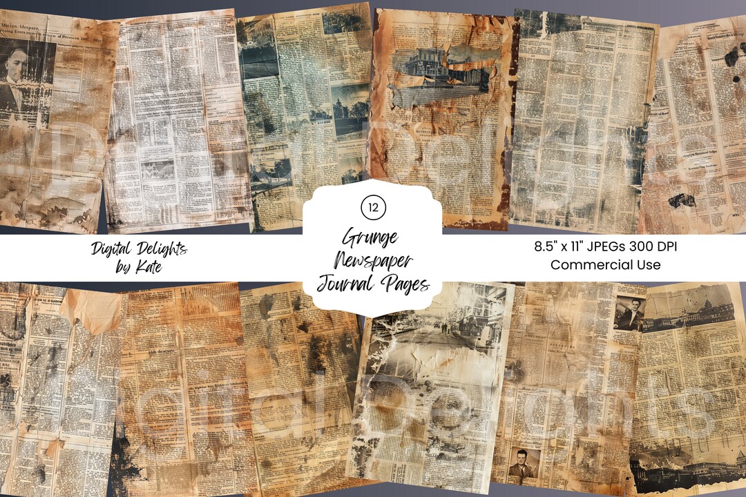 Grungy Newspapers 12 JPEG Neutral Backing Background Junk Journal Card ...