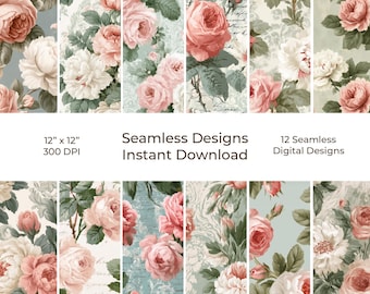 Shabby Chic Floral Junk Journal Kit, Printable Rose Papers (Digital Download) 97