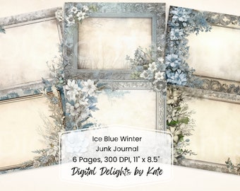 Kit de journal floral hivernal bleu glacier (téléchargement numérique)