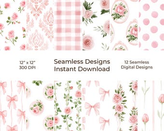 Pink Coquette Printable Junk Journal Kit, 12 Seamless Digital Papers (Digital Download) 92