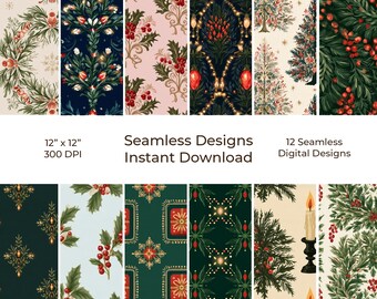Victorian Christmas Junk Journal Printable, Seamless Digital Papers (Digital Download) 107