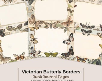 Victorian Butterfly Borders Printable Junk Journal, Antique Nature Pages (Digital Download) 37