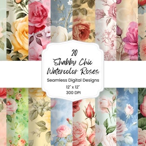 Shabby Chic Rose Digital Paper: Watercolor Floral Patterns (Digital Download)