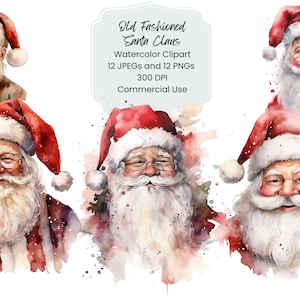 Aquarell Weihnachtsmann Clipart: Weihnachten Digital Paper Bundle (JPEG & PNG)