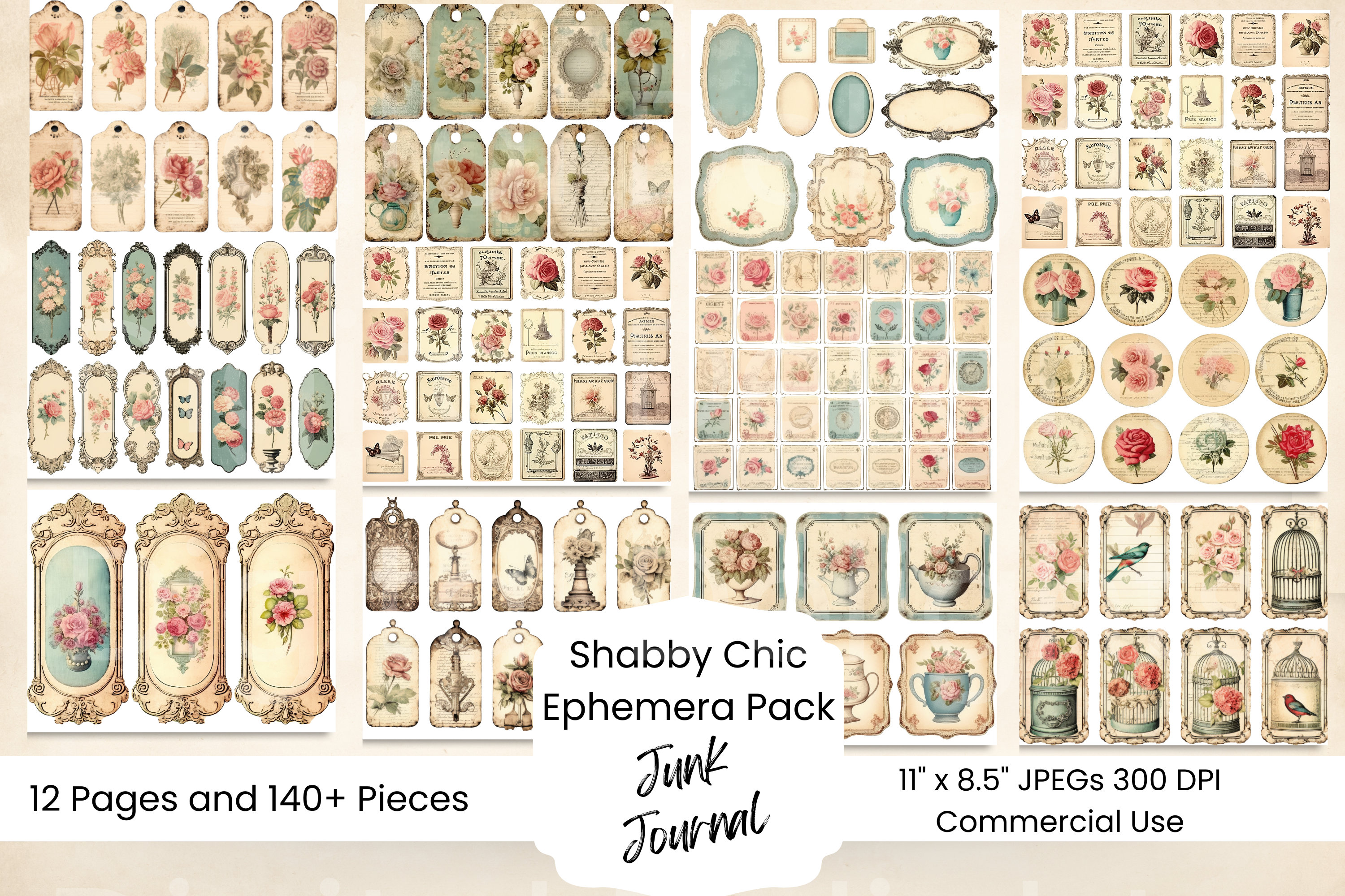 Shabby Chic Ephemera: Floral Junk Journal Kit (digital Download) - Etsy