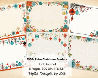 Bordi natalizi retrò anni '50: pagine stampabili per le festività di metà secolo (download digitale)