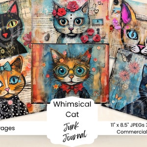 Whimsical Cat Junk journal Pages Animals Scrapbooking Paper Printable Page Digital Collage Sheet Instant Download Ephemera Card Making DIY