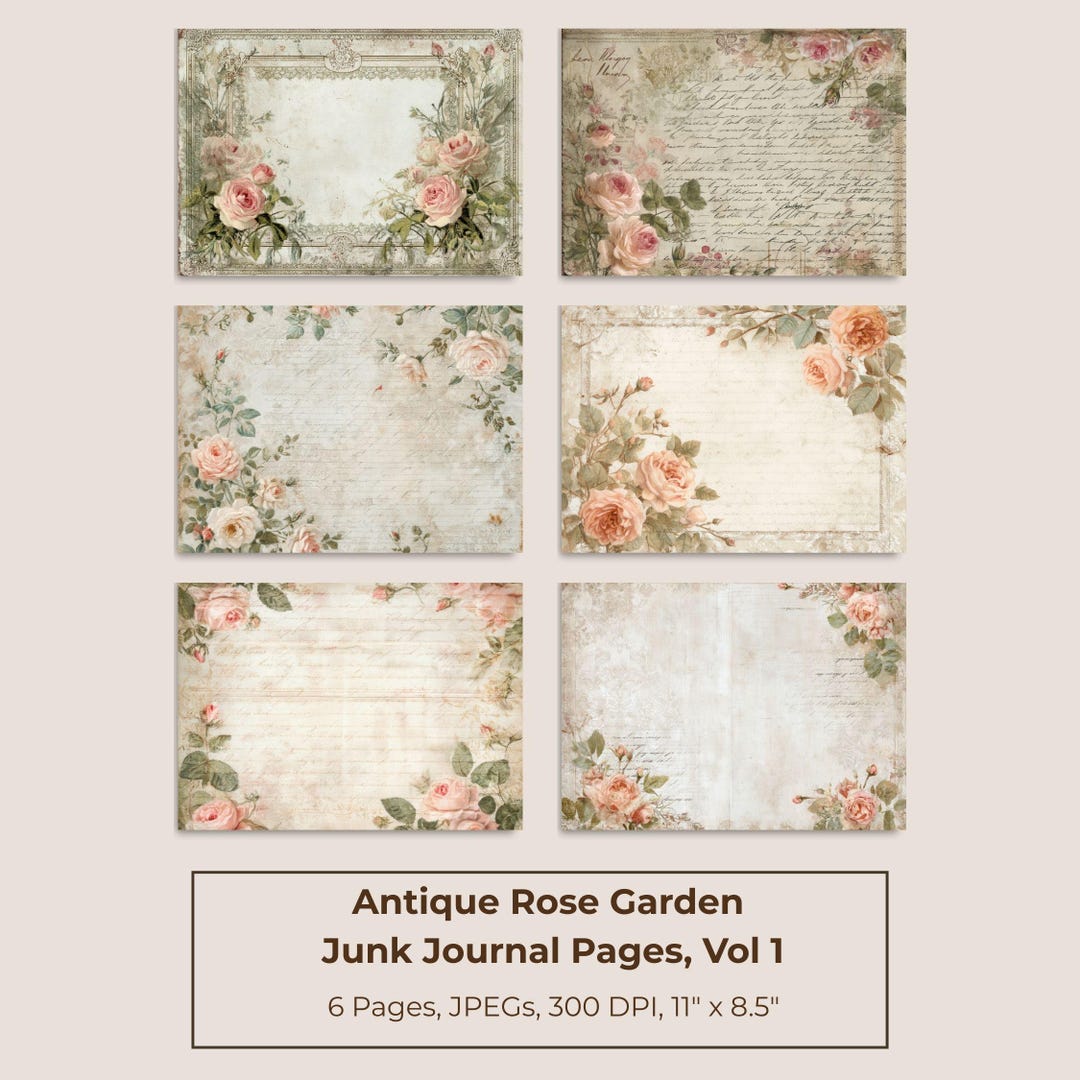 Vintage Rose Junk Journal Kit, Printable Floral Pages (digital Download ...