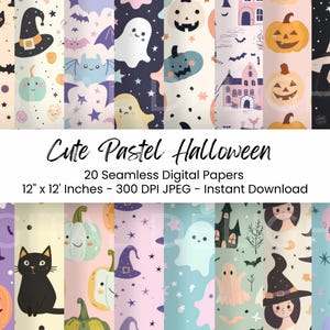 Niedliche Pastel Halloween Seamless Bundle-Wiederholungsmuster Hintergründe Druckbares digitales Papier Kommerzielle Nutzung 20 Halloween Themen Junk Journal Kit