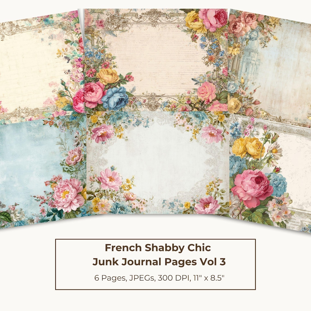 French Shabby Chic Junk Journal Pages: Vintage Floral Printable Paper ...