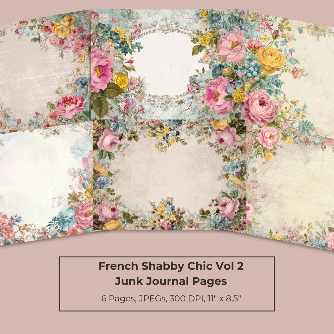 French Shabby Chic Vol 2 – Printable Junk Journal Pages | 6 Digital ...