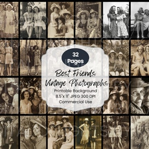 Mujeres Mejores Amigas Fotografías Vintage Digital Junk Journal Ephemera Páginas Imprimibles Nostálgicas Besties Fotos DIY Collage Mujeres Amigas DIY