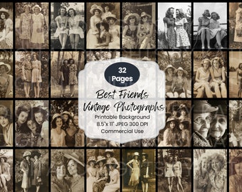 Junk Journal Kit Vintage Sepia Photographs, Antique Women Friends Pages, Printable Ephemera Digital Download