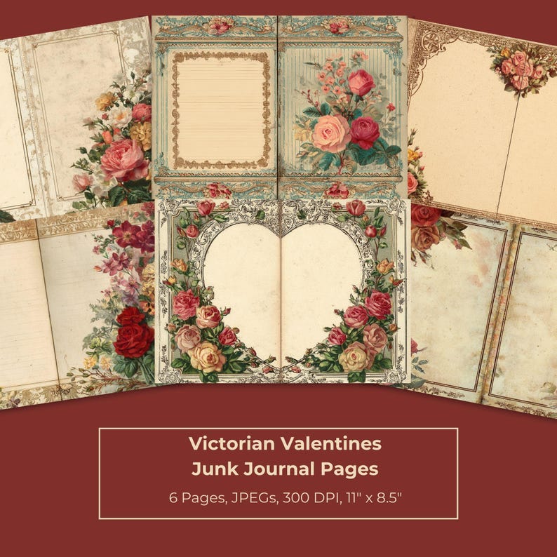 Victorian Valentine Junk Journal Pages – Romantic Rose Kit (digital ...