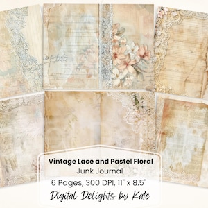 Vintage encaje basura diario imprimible página shabby chic floral boda álbum de recortes papel imprimible página antigua encaje fondo efímera collage
