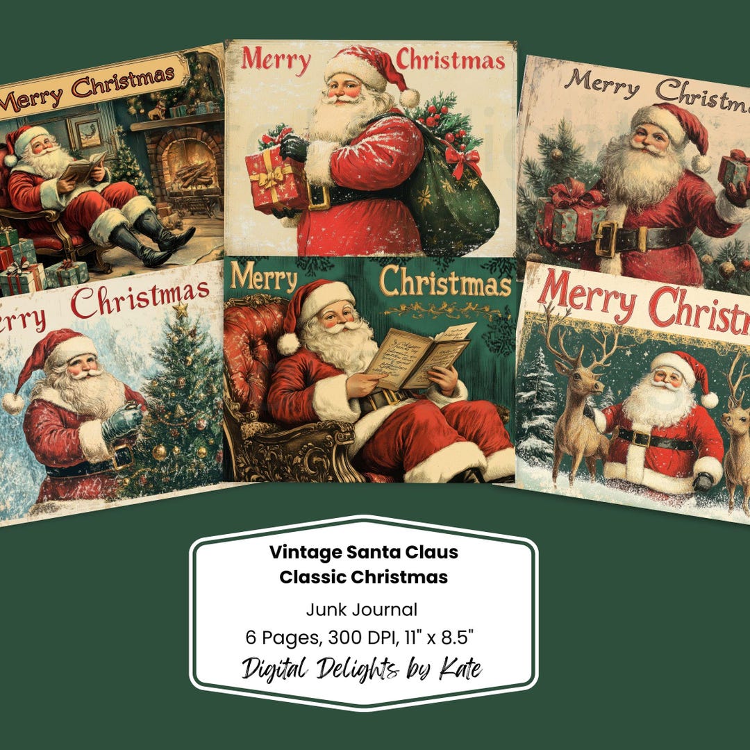 Vintage Santa Claus Christmas Pages: Classic Holiday Junk Journal Kit ...