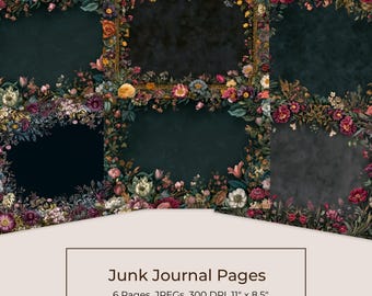 Dark Floral Junk Journal Kit, Moody Printable Pages, Gold Accents (Digital Download) 4