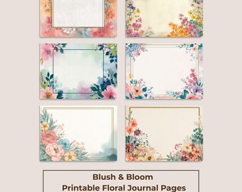 Floral Border Printable Junk Journal Kit, Watercolor Pages (Digital Download)