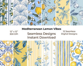 Vintage Lemon Printable Junk Journal Kit, Mediterranean Blue White (Digital Download) 45