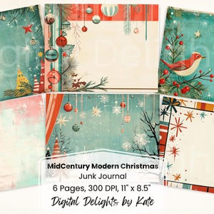 Página imprimible de diario basura de Navidad moderna de mediados de siglo Hoja de collage digital de papel retro festivo Descarga instantánea Fiesta vintage de los años 60 DIY