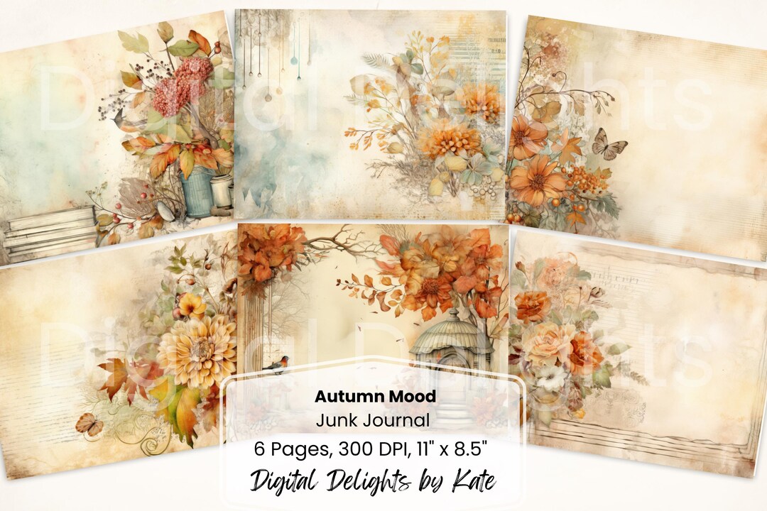 Vintage Fall Floral Junk Journal Pages: Autumn Ephemera (digital ...