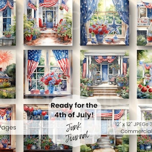 Juli 4.Juli 2018 Digital Paper Bundle: Patriotic Junk Journal Kit (12 JPG)
