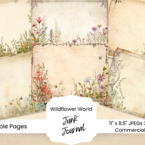 Acuarela Flores Silvestres Junk Journal Imprimible Página Flores Junk Journal Kit Papel Digital Collage Hoja Descarga Instantánea 8.5 x 11 Doble