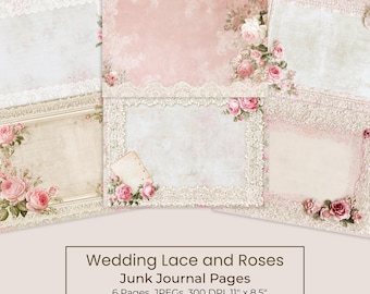 Shabby Chic Wedding Junk Journal Kit, Printable Lace Rose Pages (Digital Download) 100