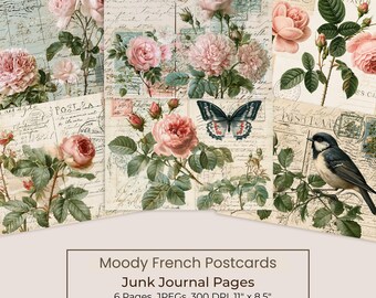 Vintage Rose Junk Journal Kit, French Postcard Printable Pages (Digital Download) 121
