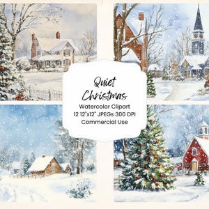 Stille kerst aquarel clipart digitale papier bundel jpeg vakantie kerst dagboek pagina ambachtelijke plakboek achtergrond feestelijke land sneeuw