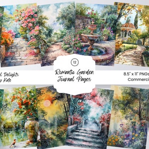 Romantischer Garten Aquarell 12 png Hintergrund Junk Journal Kartenherstellung Scrapbook Papier Digitale Blume Rose Ephemera Druckbares Papier Sommer