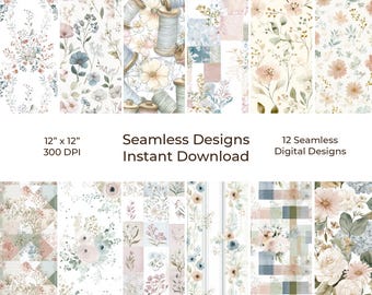 Antique Sewing Printable Junk Journal Kit, Seamless Digital Paper (Digital Download) 12
