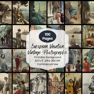 Mid-century European travel printable journal pages pack — faded vintage photography scrapbook ephemera for junk journaling