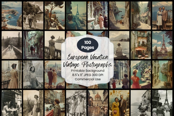 Vintage European Vacation Photos: Printable Ephemera (100 JPEG Files)